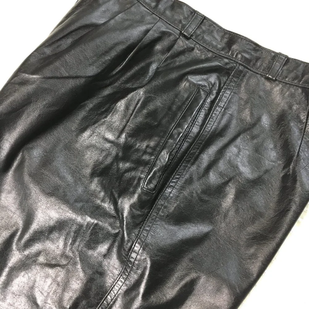 80s Vtg Black Leather High Waist Tapered Pants